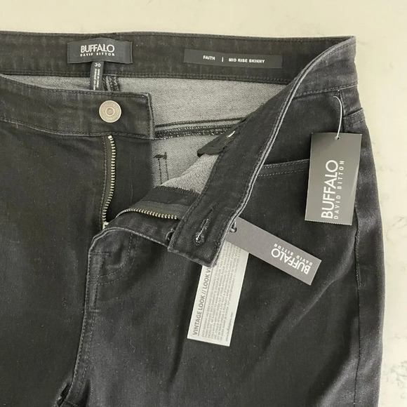 Buffalo David Bitton Faith 5 Pocket Mid Rise Skinny Denim Jeans Black Sz 30 NWT - Picture 2 of 12